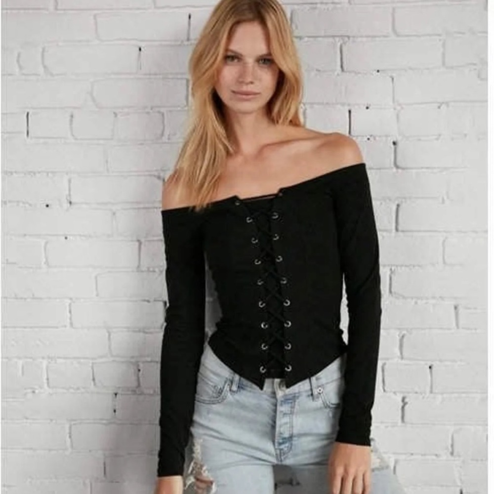EXPRESS lace up off the shoulder top